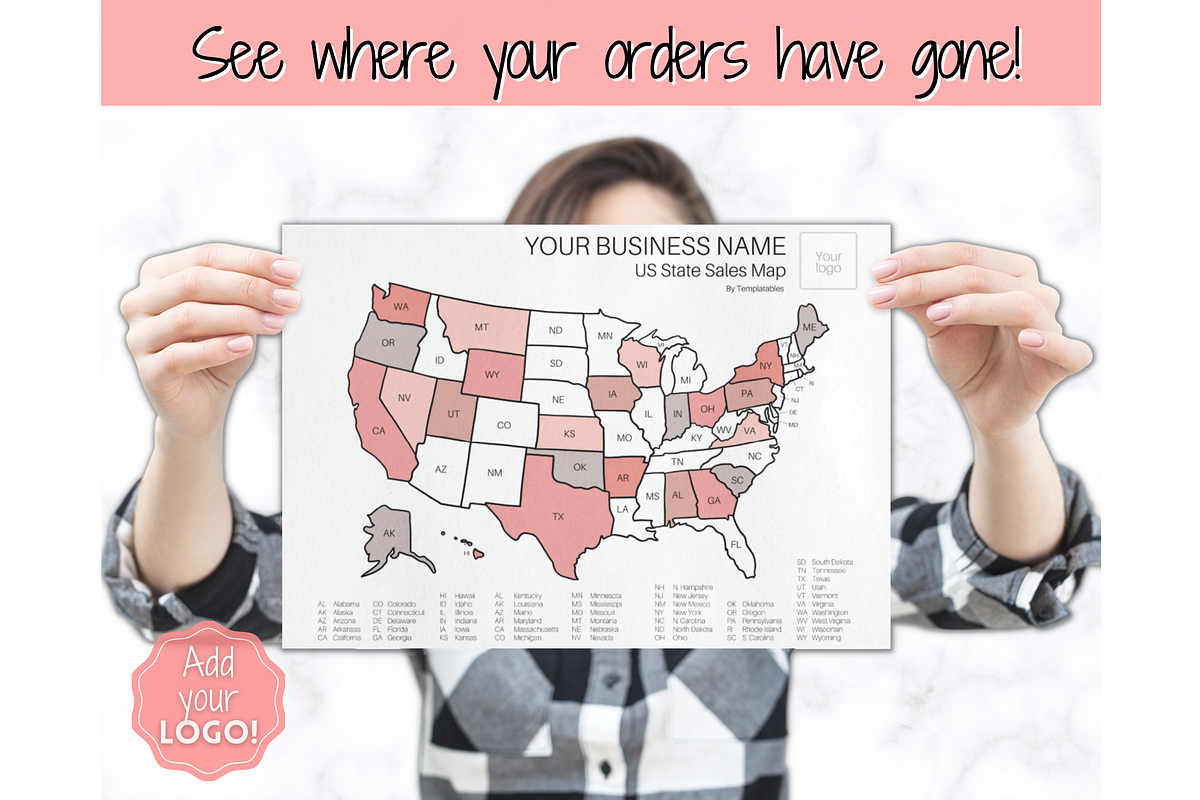 US Sales Map, EDITABLE Color Tracker, a Stationery Template by Templatables (Photo 8 of 10)
