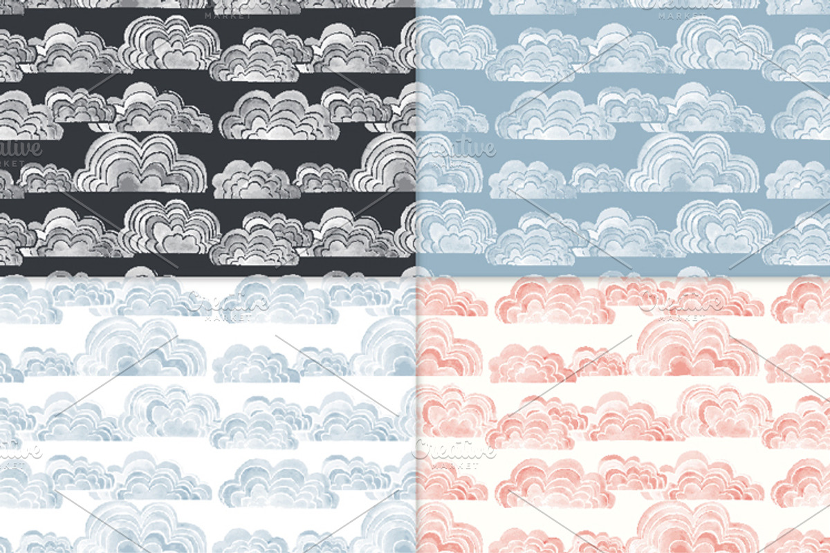 Watercolor Cloud &Rain Digital Paper preview 2