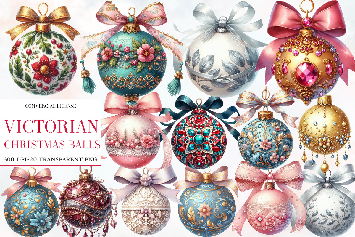 Victorian Christmas balls clipart, an Illustration by Designworld (Photo 1 of 6)