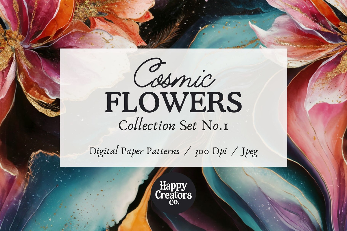Cosmic Flowers Digital Paper Pack #1, a Pattern Graphic by Happy Creators Co. (Photo 7 of 7)