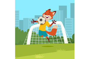Soccer. animal fox jumping with, a Sport Illustration by Onyx