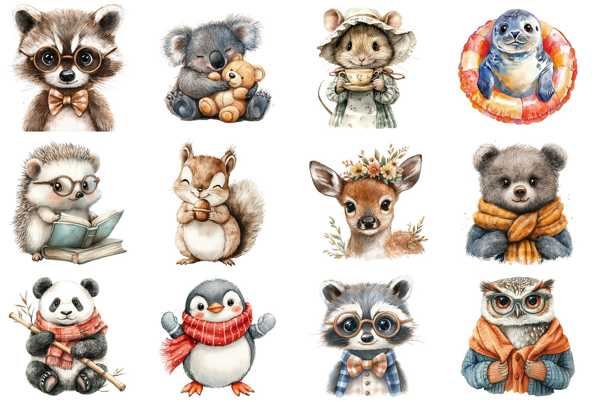 Watercolor Cute Animals Clipart, an Illustration by SinaCreation (Photo 2 of 5)