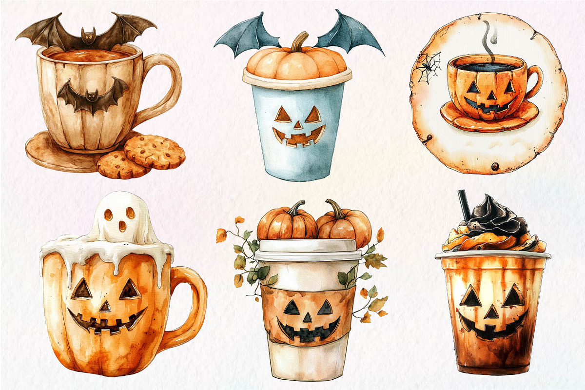 Whimsical Halloween Coffee Clipart, an Illustration by Dream Creation (Photo 4 of 7)