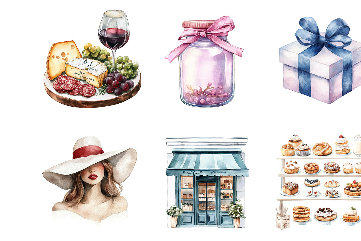 Watercolor Vintage Cafe Clipart, an Illustration by Design Market (Photo 4 of 5)