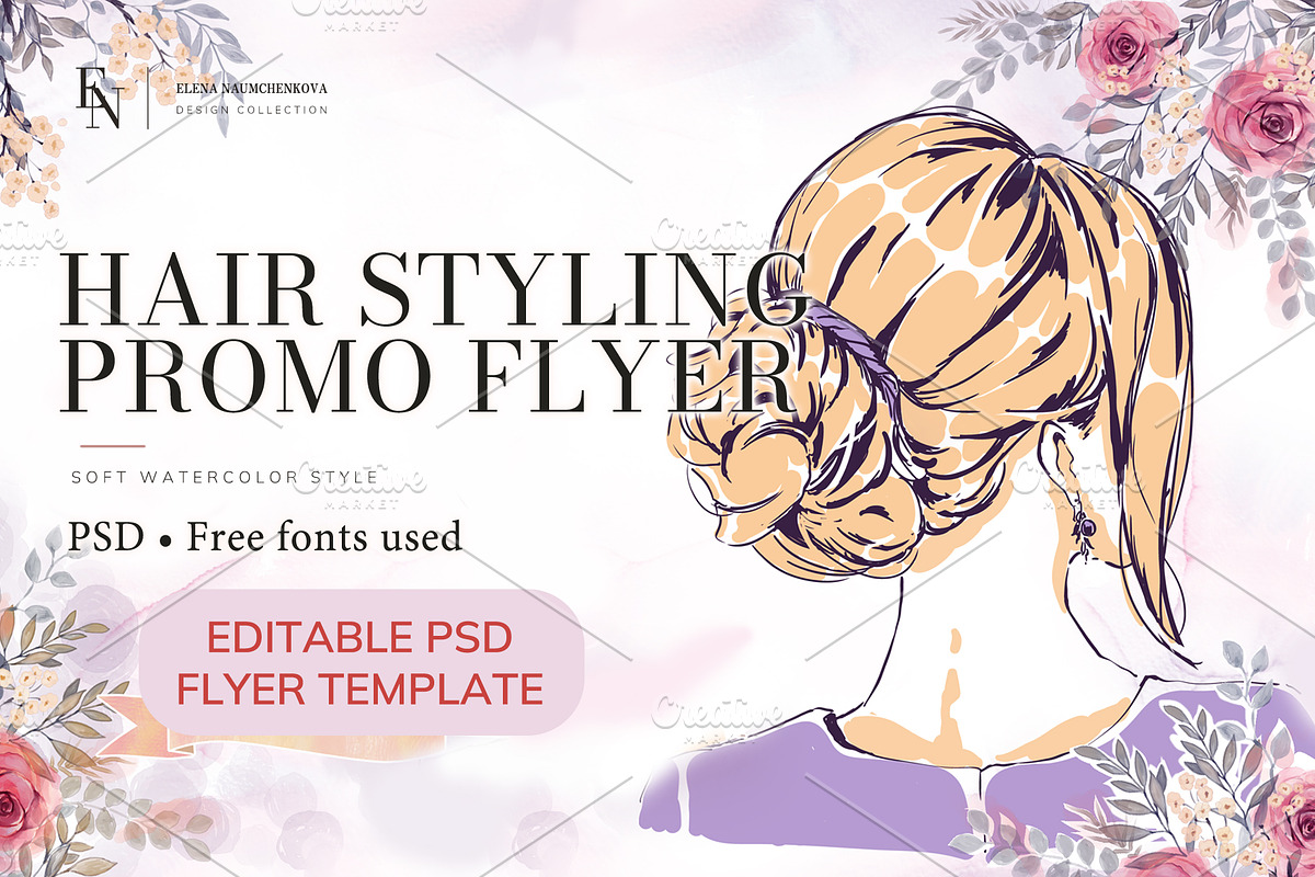 Hair Styling Promo Flyer PSD, a Marketing Template by Elena Naumchenkova (Photo 1 of 3)