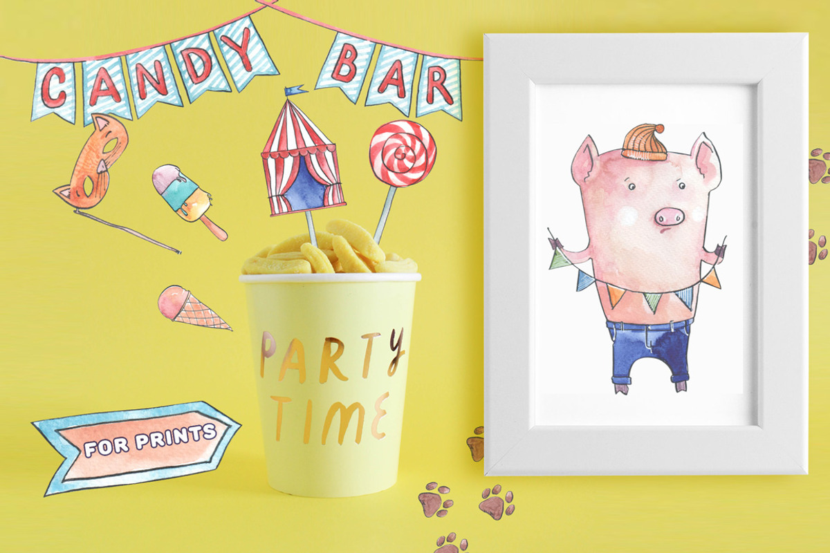 Kids party watercolor collection, an Animal Illustration by soolima (Photo 4 of 6)