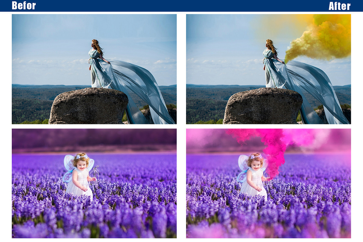 35 Smoke Bomb Overlays, colorful fog, a Layer Style Add-On by OverlayBox (Photo 3 of 5)
