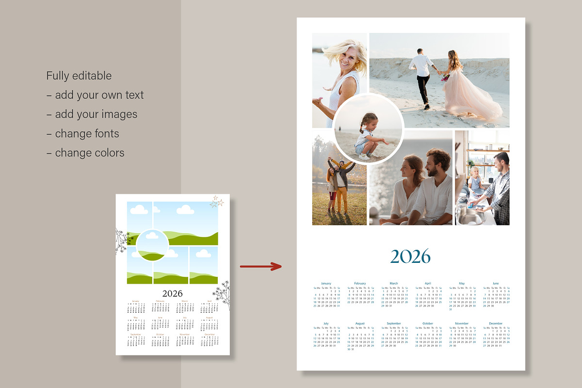 2026 Photo Collage Calendar Template, a Poster Template by R-studio (Photo 5 of 8)