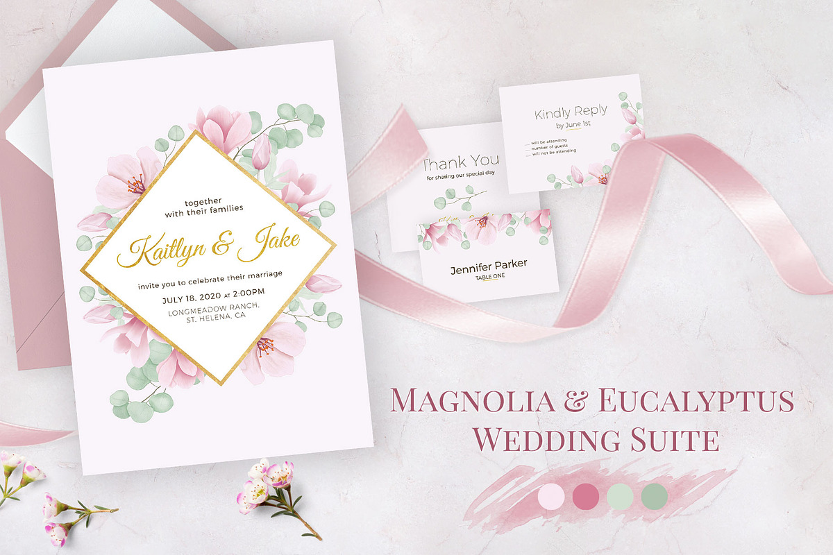Magnolia & Eucalyptus Wedding Suite, an Invitation Template by Maggie Stilwell Design (Photo 1 of 7)