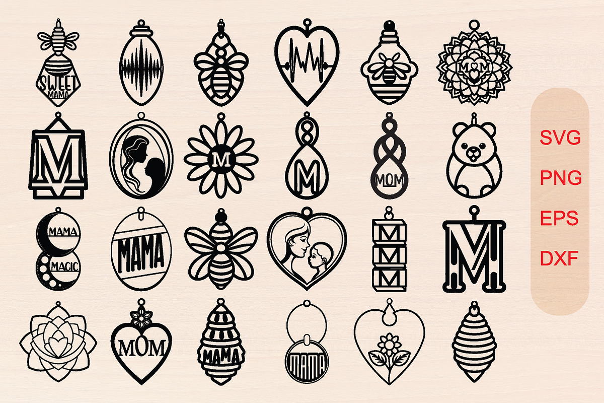 Mom Wood Earrings SVG Bundle, an Object Graphic by jannatulpakhi (Photo 1 of 6)