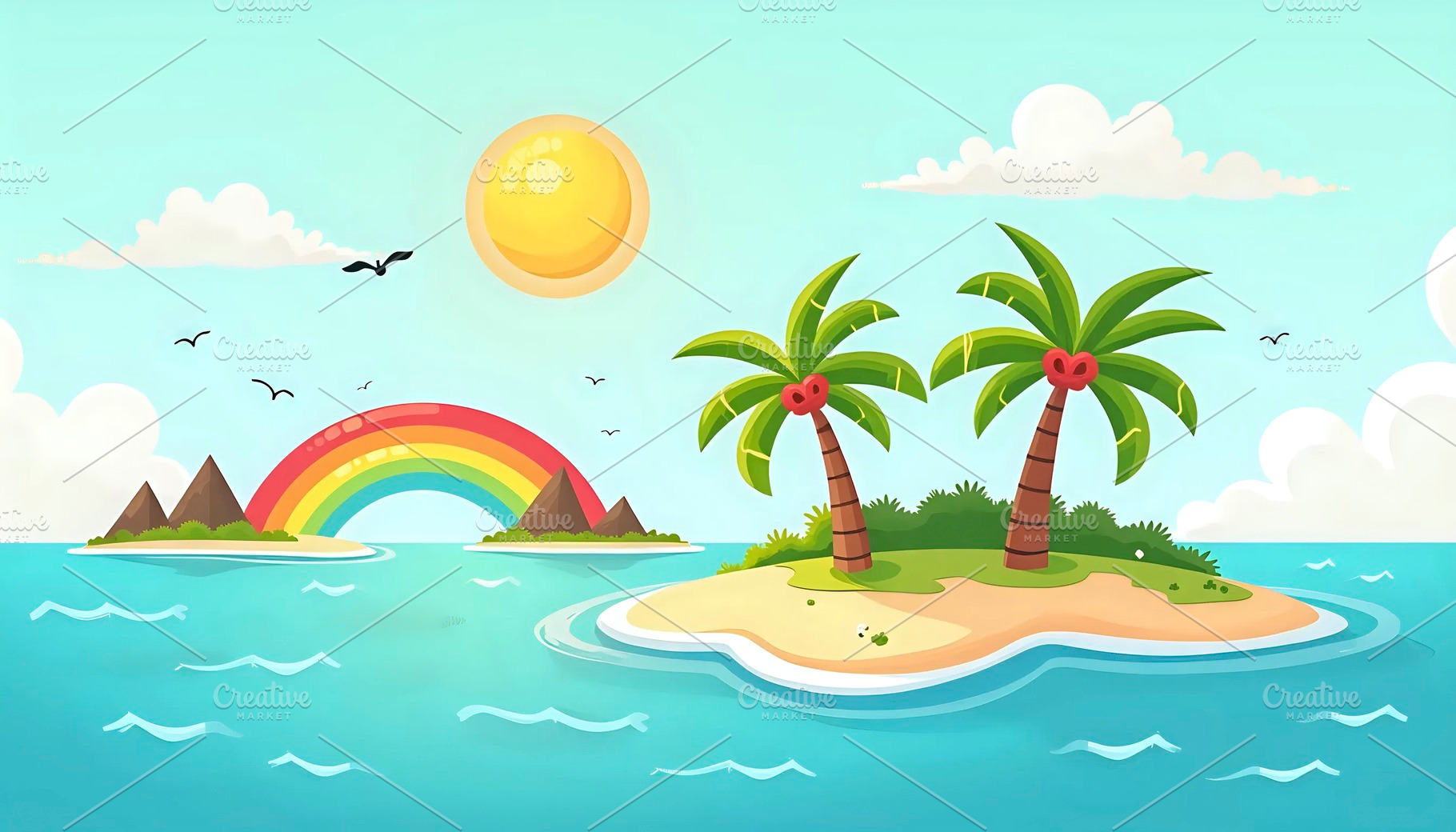 Island With Rainbow And Clear Blue S, a Photo by LOGOCREATIVE