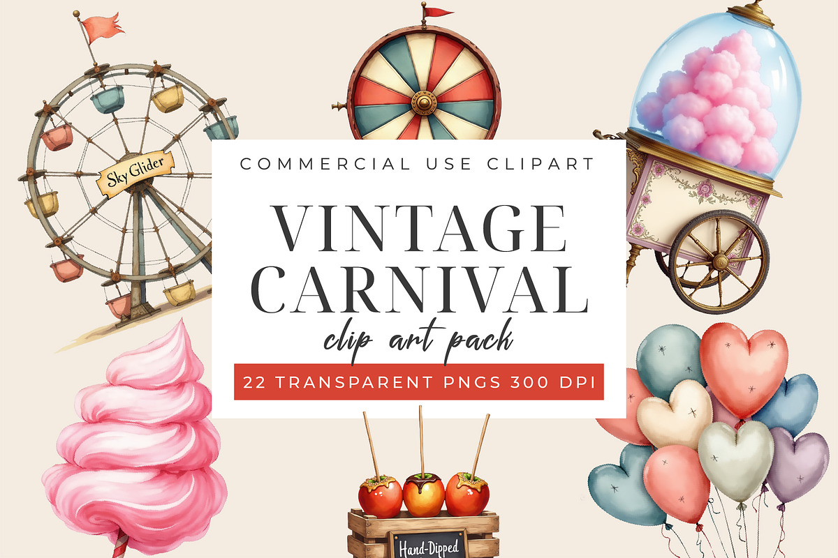 Vintage Carnival Clipart PNG Set, an Object Graphic by Printable Pretty Studio (Photo 2 of 8)