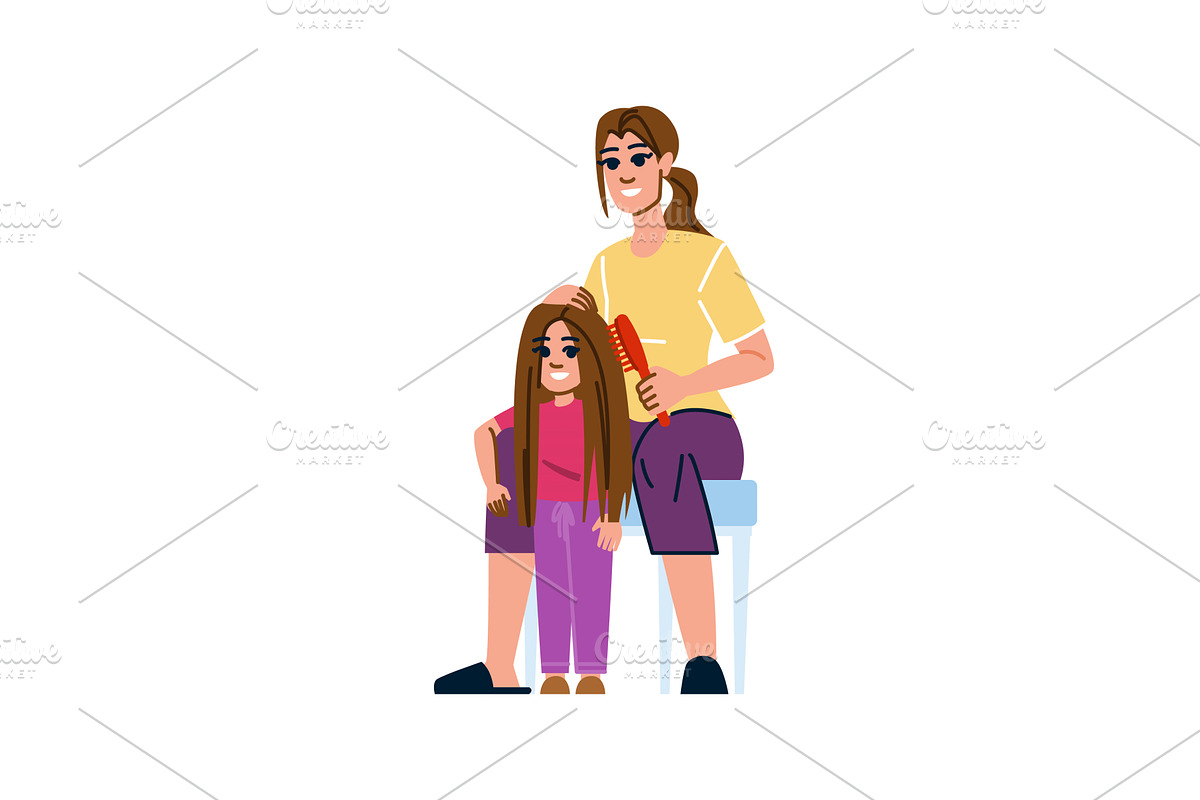Mother combing her daughter's long, an Object Illustration by pikepicture