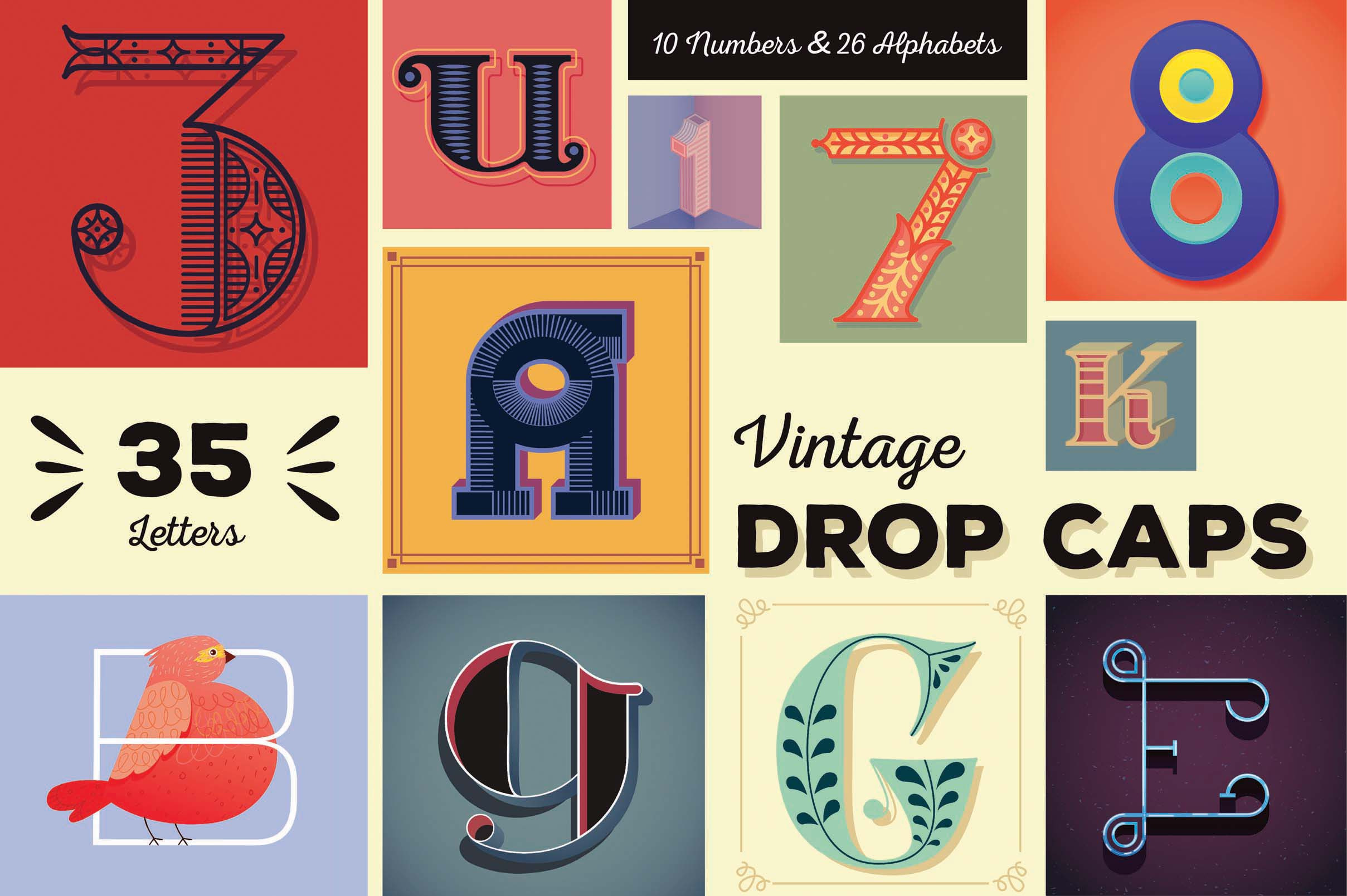 Vintage Drop Caps, a Decorative Illustration by KnickKnacks