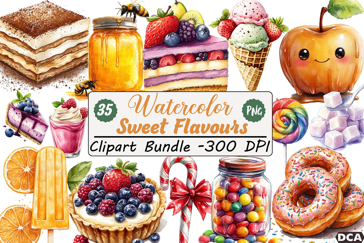 Watercolor Sweet Flavours Clipart, an Illustration by DreamCafeArt (Photo 1 of 7)