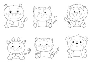 Cartoon Animal Outlines Set 2