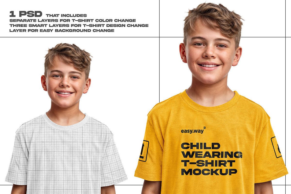 Child Wearing T-Shirt PSD Mockup, a Shirt Mockup by easy.way (Photo 3 of 6)