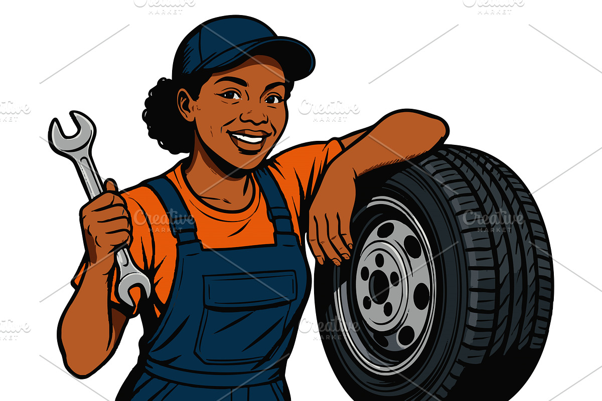Tire Technician Auto Mechanic Car, an Illustration by AlexArt