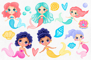 Cute Cartoon Mermaids Clipart