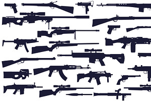 Big set of silhouettes of firearms, an Object Illustration by ProArt