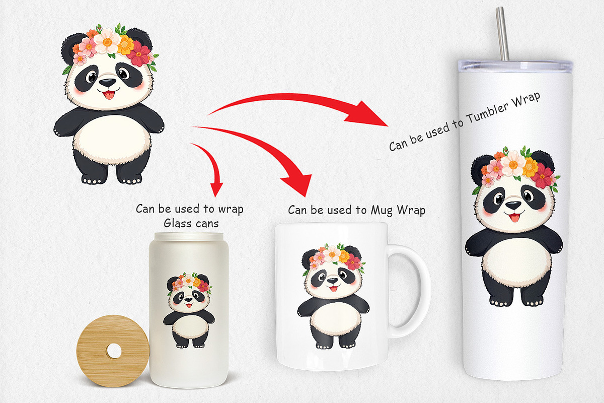 Floral Panda Clipart, a Graphic by Artnoy (Photo 3 of 5)