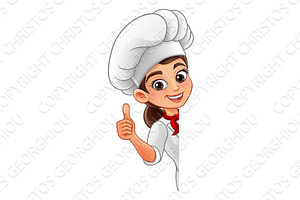Cartoon Female Chef Peeking With, a Food Illustration by Christos Georghiou