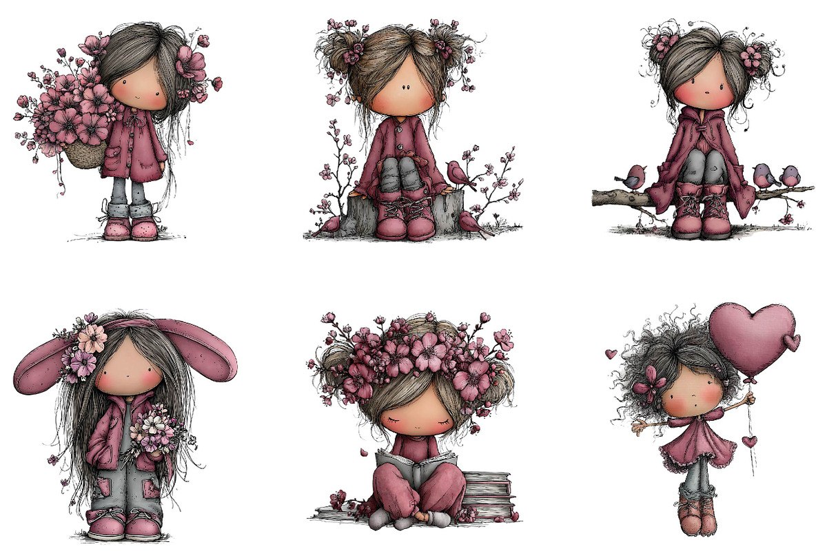 Whimsical Spring Girl Clipart, an Illustration by CreationArt (Photo 2 of 7)