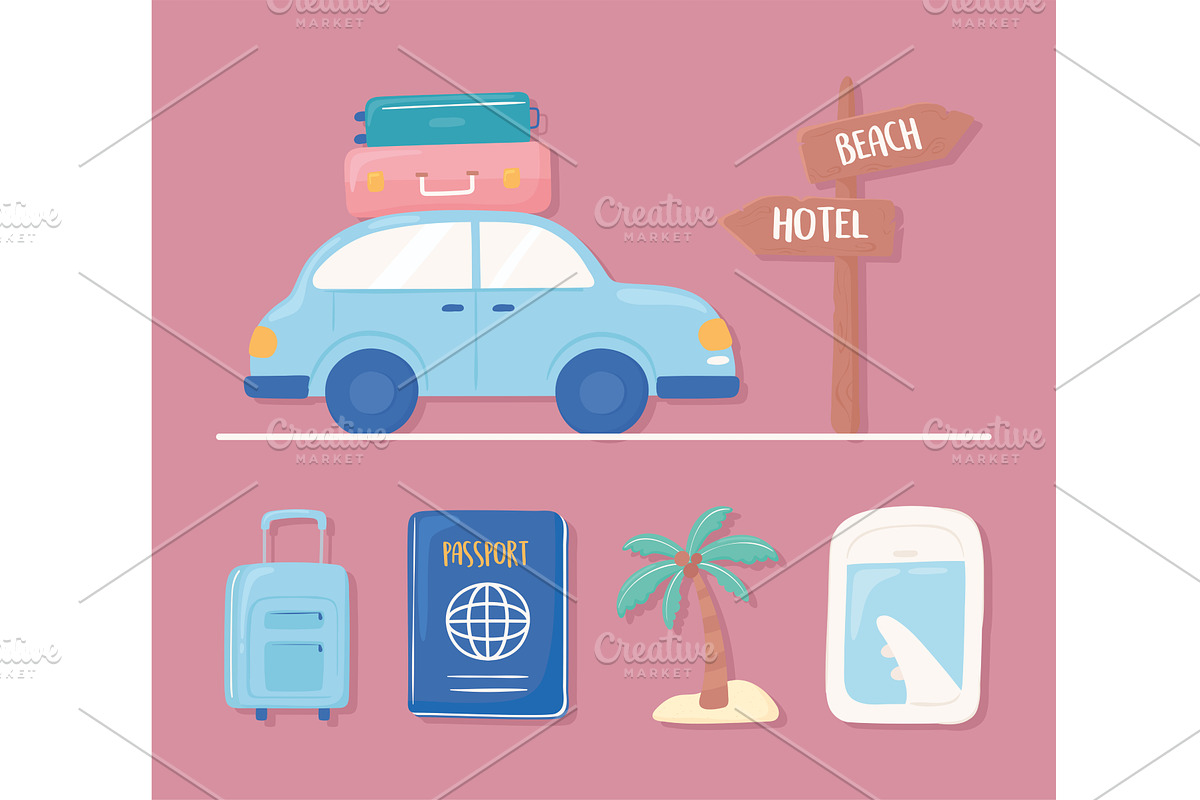 travel icon set, an Object Illustration by studiogstock