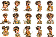 Whimsical Black Afro Girl Clipart, an Illustration by OK Design (Thumbnail 3 of 6)
