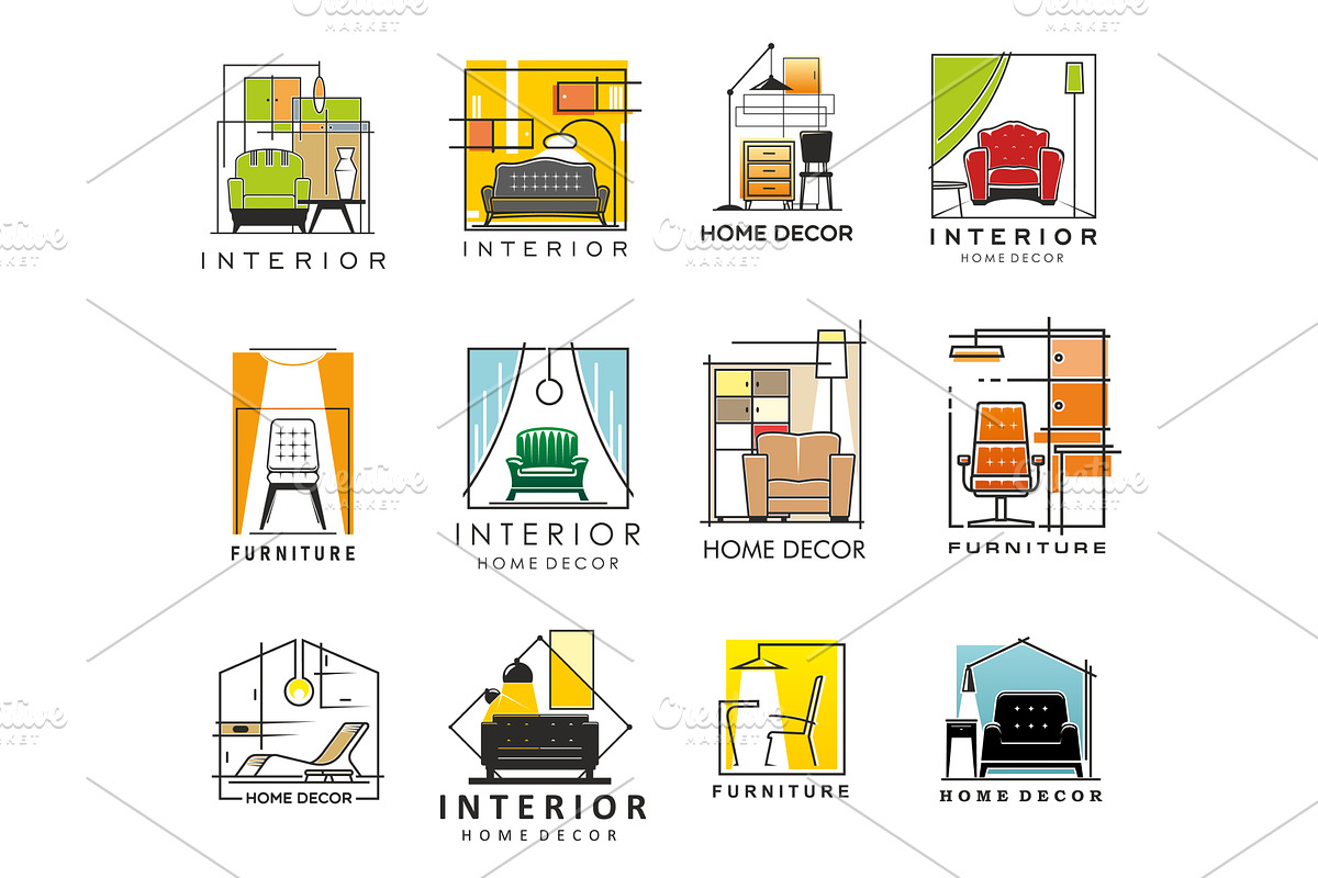 House interior and furniture icons, an Object Illustration by Vector Tradition
