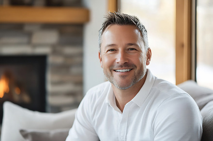 Smiling man relaxing at home, a Person Photo by Beautiful things