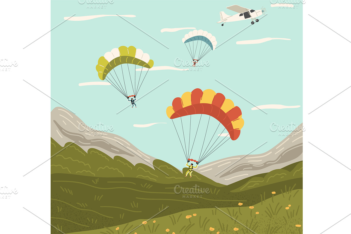 Skydiving scene with extreme sport, a Sport Illustration by vectorpointstudio
