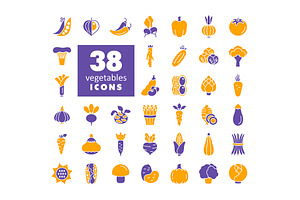 38 Vegetables Vector Icons Set