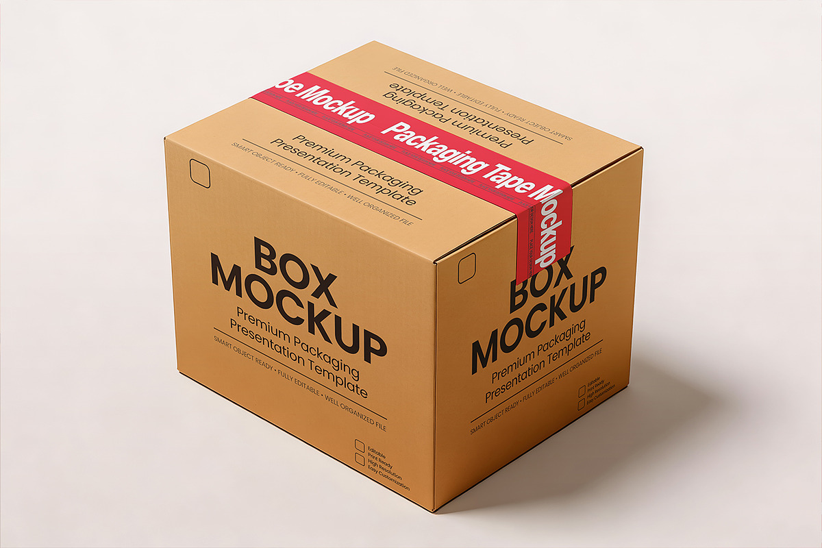 Box Mockup with Packaging Tape, a Product Mockup by Pitchlook.Studio (Photo 3 of 5)
