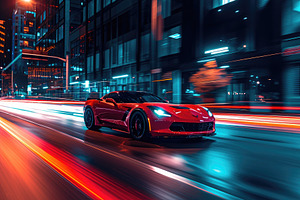 A vibrant red sports car zooms down, a Photo by Iftikhar Alam