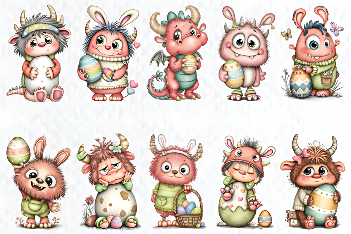 Whimsical Easter Monster Clipart, a Seasonal Illustration by HueNestify (Photo 3 of 3)