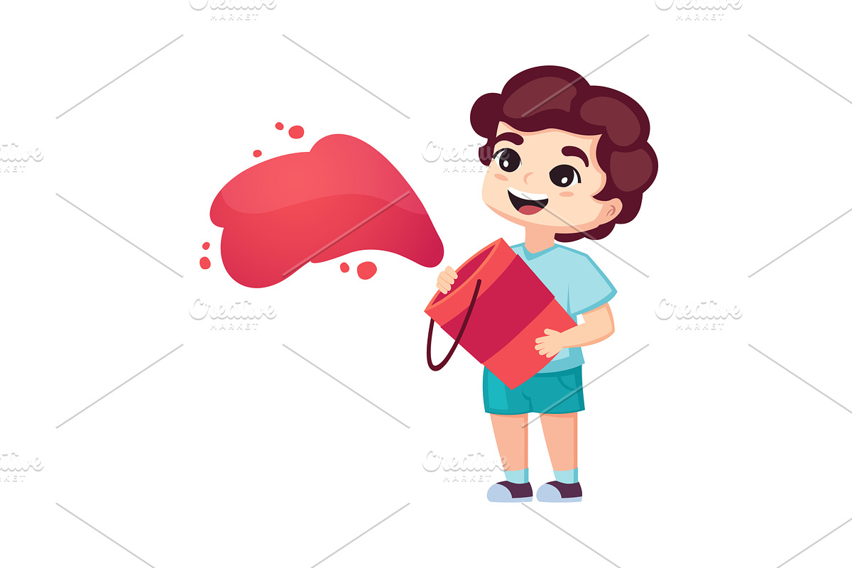 happy kid drawing. funny cute boy, a Person Illustration by Multigon