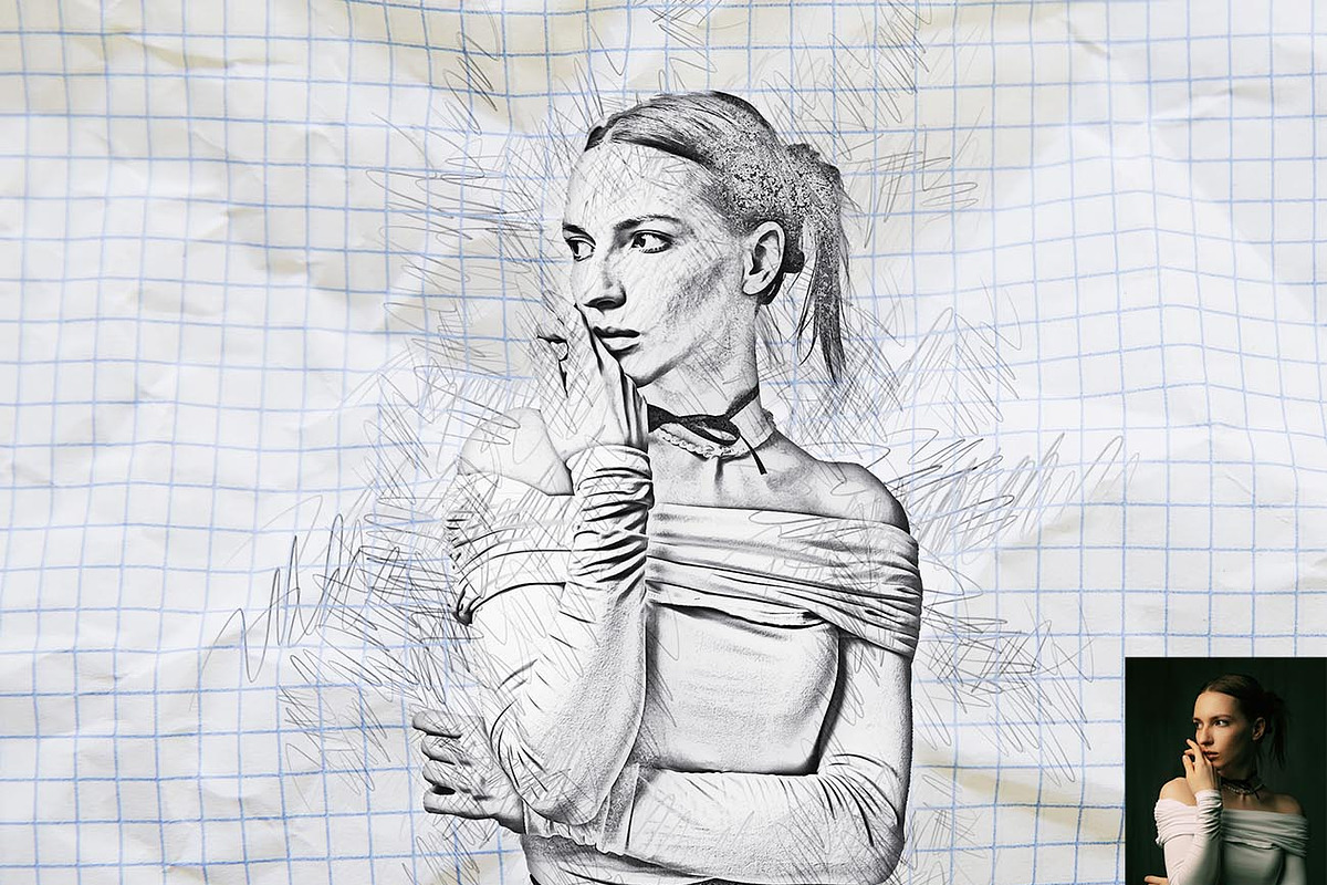 Realistic Pencil Sketch FX Photoshop, an Action Add-On by Studio Retouch (Photo 11 of 14)