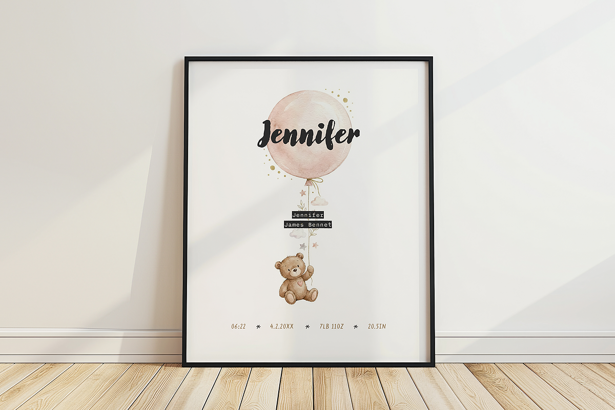 Balloon Bear Birth Announcement Card, a Card Template by Filip Studio (Photo 1 of 3)