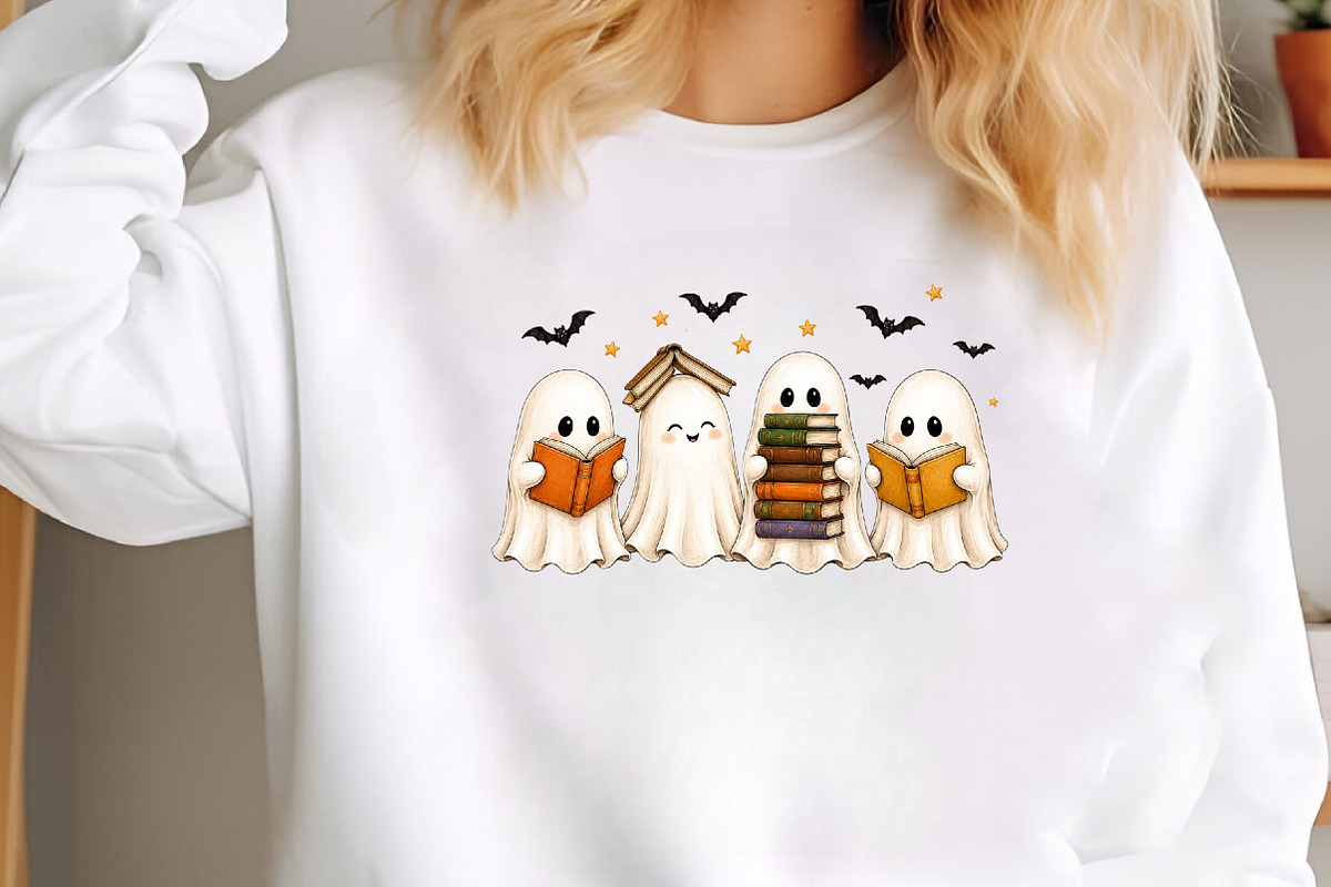 Halloween Ghost Reading Books PNG, a Seasonal Illustration by CraftArtStudio (Photo 3 of 4)