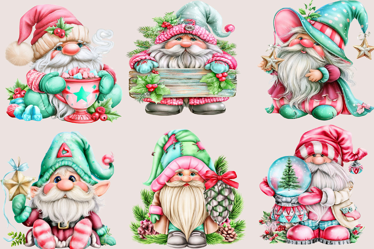 Christmas Gnome Clipart PNG Bundle, a Seasonal Illustration by SVGArt (Photo 2 of 4)