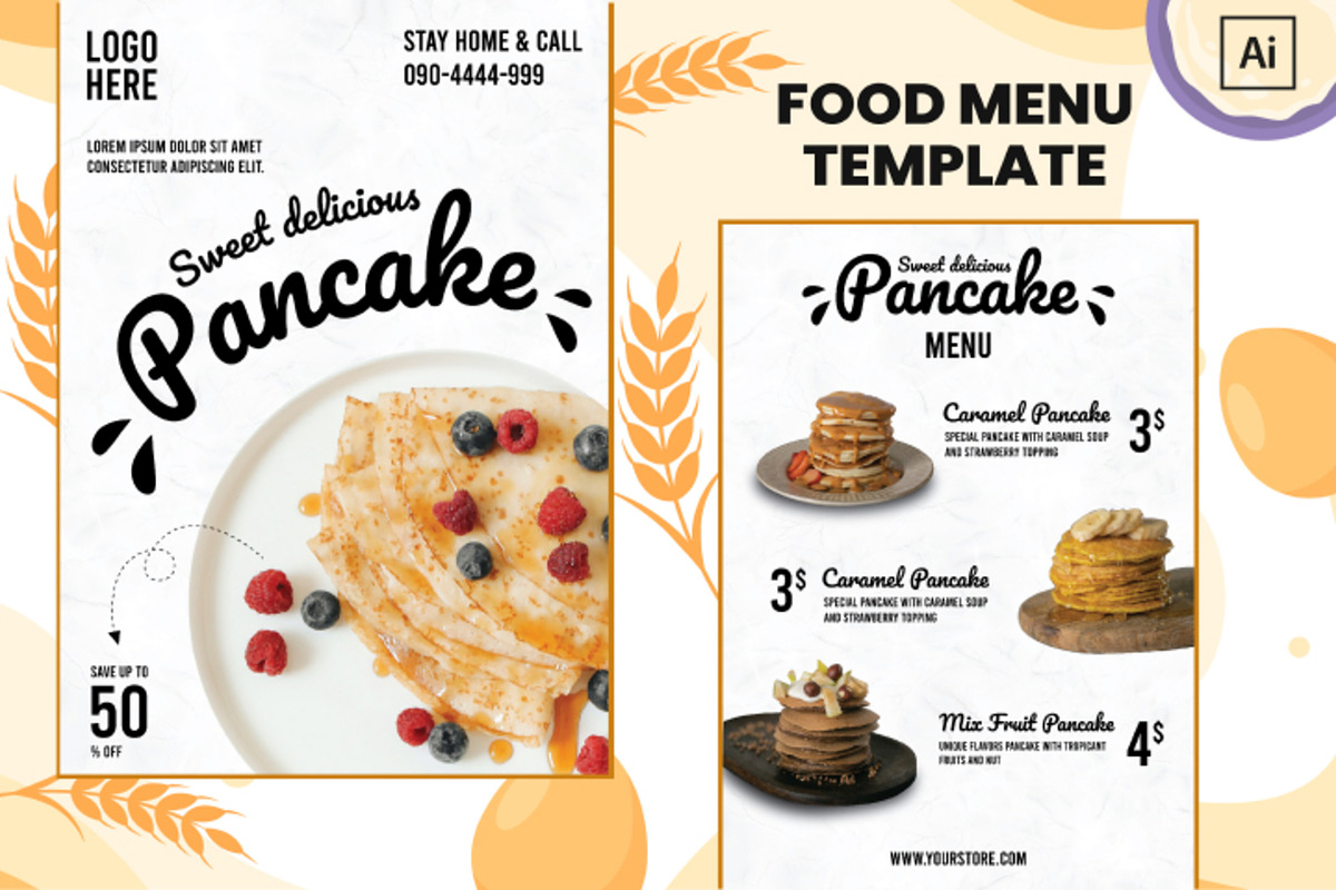 Modern Pancake Menu Design Template, a Brochure Template by Jogiia Digital (Photo 1 of 3)