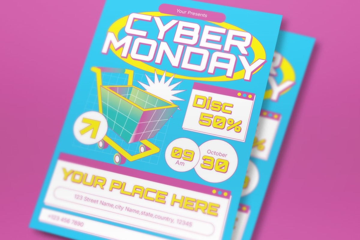 Blue Y2K Cyber Monday Flyer Set, a Flyer Template by graphicook (Photo 2 of 3)
