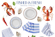Fished & Fresh Seafood poster maker, a Food Illustration by Elena Dorosh (Thumbnail 7 of 18)