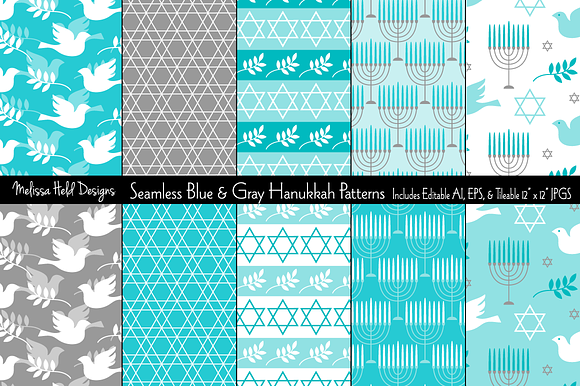 Blue Gray Hanukkah Patterns preview 6
