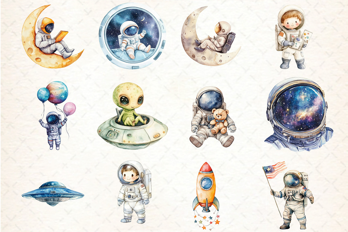 Watercolor Space Clipart Bundle, an Illustration by DreamCafeArt (Photo 3 of 5)