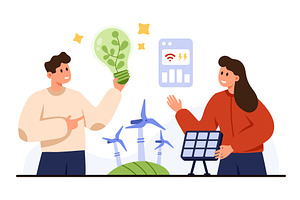 People Discussing Green Energy, a Technology Illustration by Flashvector