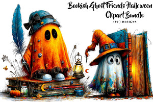 Bookish Ghost Friends Halloween, a Seasonal Illustration by CreationArt