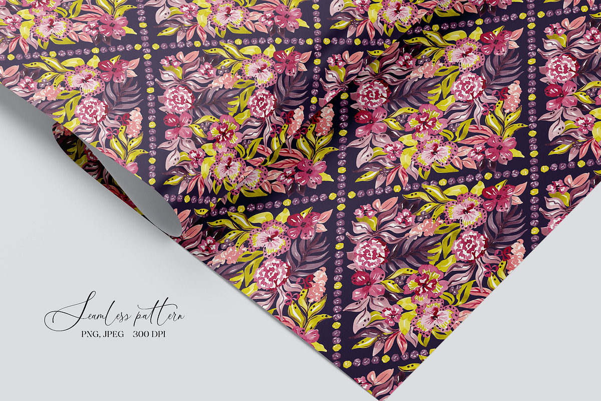Rich Watercolor Floral Pattern, a Pattern Graphic by SirenaArt (Photo 10 of 17)