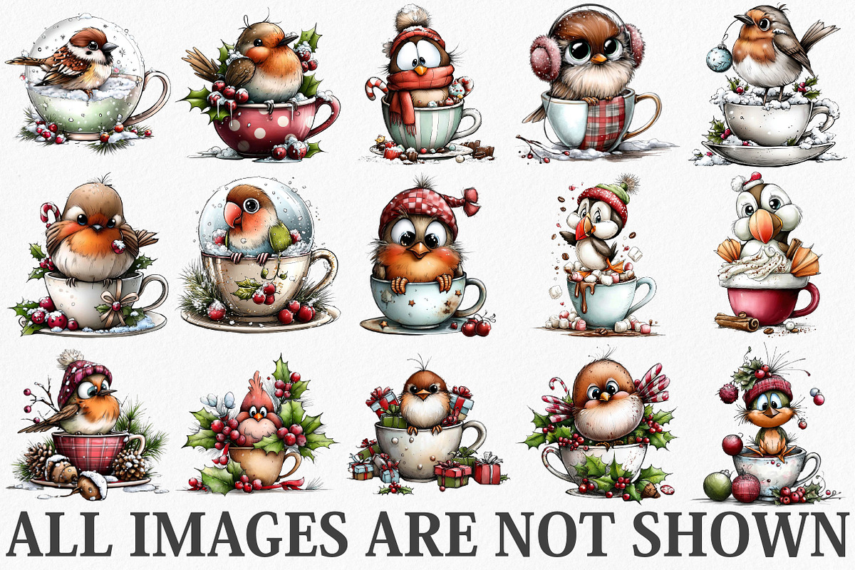 Whimsical Christmas Bird Clipart, an Illustration by Canvas Craft (Photo 3 of 6)